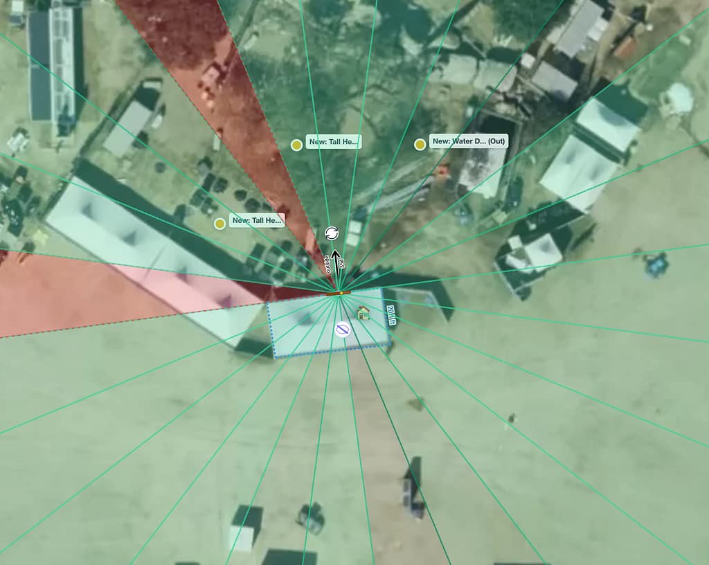 Career Optimizer - same Austin property with career advancement scoring, showing different green/red sector pattern compared to the Financial overlay. Alt text: "feng shui career optimizer overlay showing different compass sector scoring pattern on same north-facing Austin property 2026"